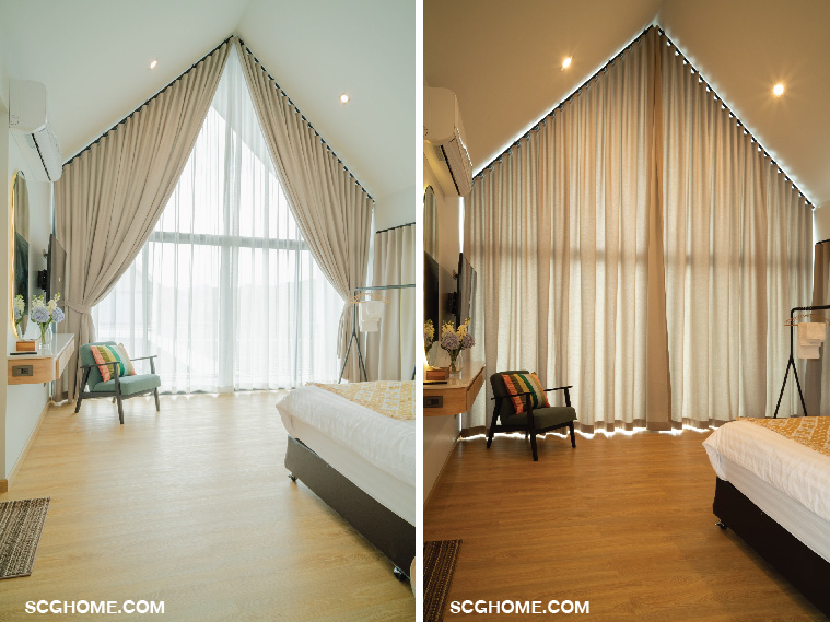 ติดตั้งม่านจีบตามทรงจั่ว