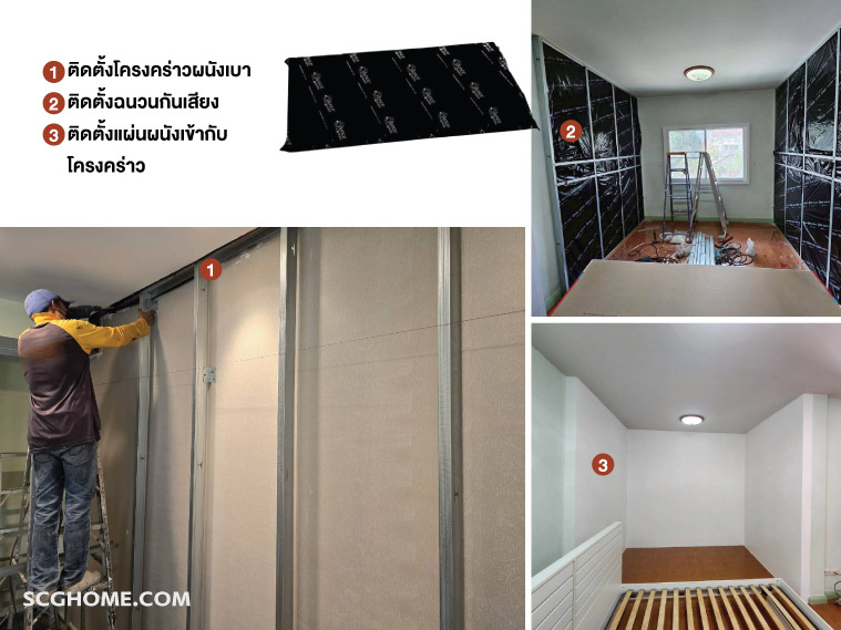 ทำผนังเบาเป็นผนังกันเสียงโดยซ่อนฉนวนกันเสียง