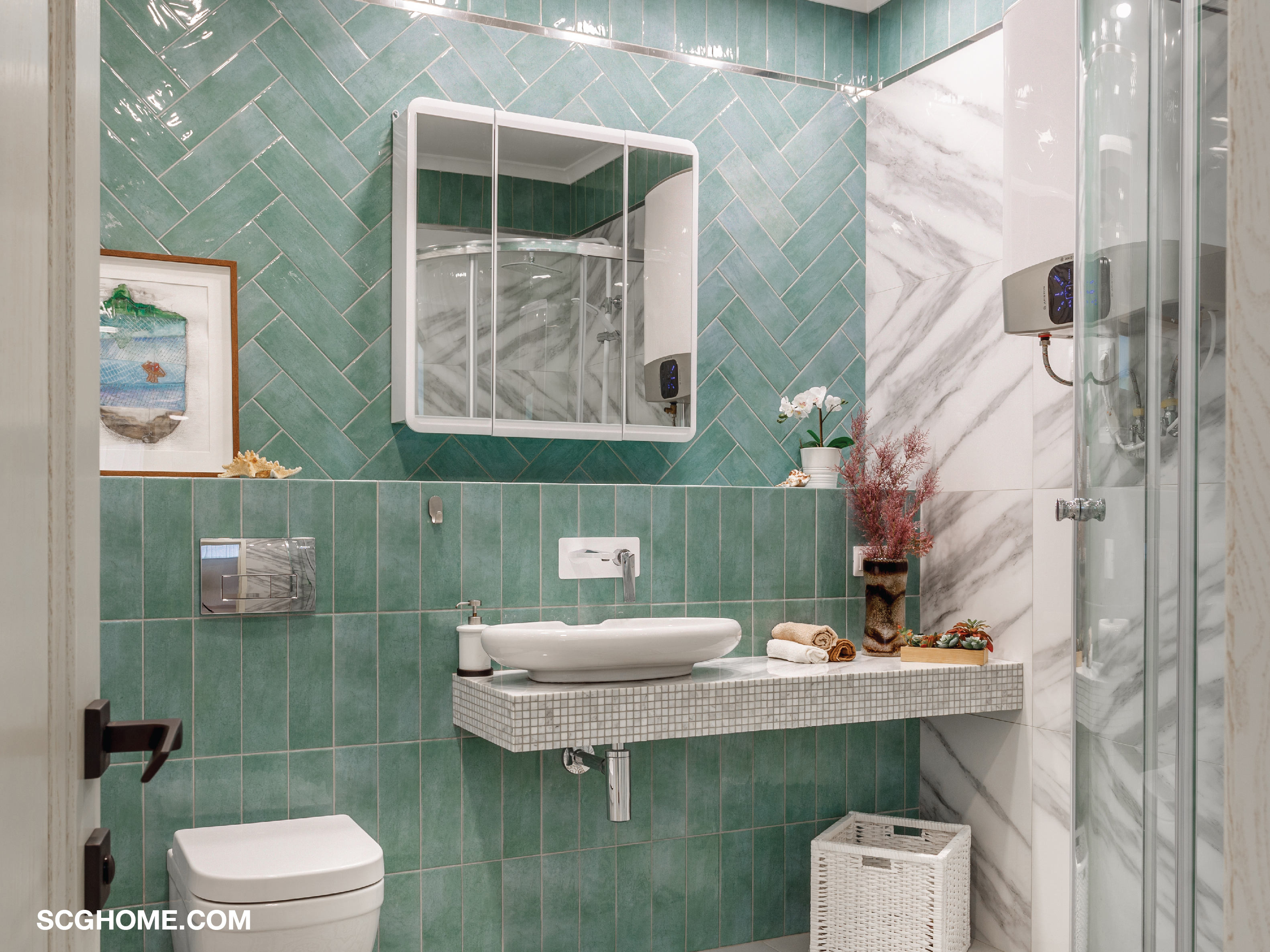 ตัวอย่างการเลือกแบบกระเบื้องห้องน้ำ ลายกระเบื้องห้องน้ำ โดยปูกระเบื้อง Pattern ต่างๆ