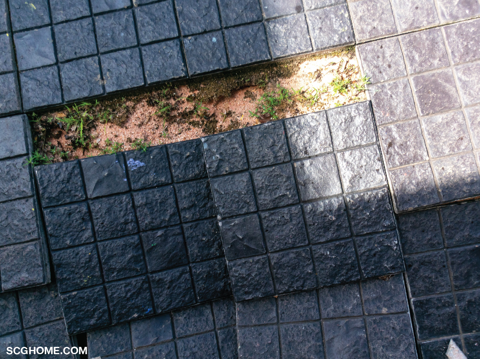 ปัญหาพื้นกระเบื้องคอนกรีตทรุดตัวเนื่องจากทรายไหล