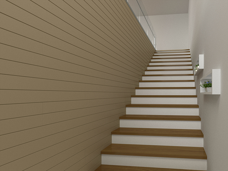 ตกแต่งผนังข้างบันไดด้วยไม้เทียม