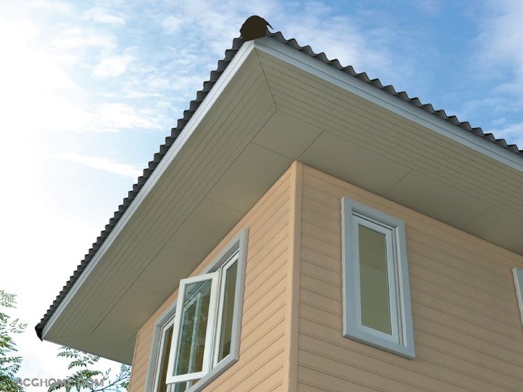 ฝ้าชายคาแบบแผ่นเรียบกับแบบเซาะร่องติดตั้งเป็นแพทเทิร์น