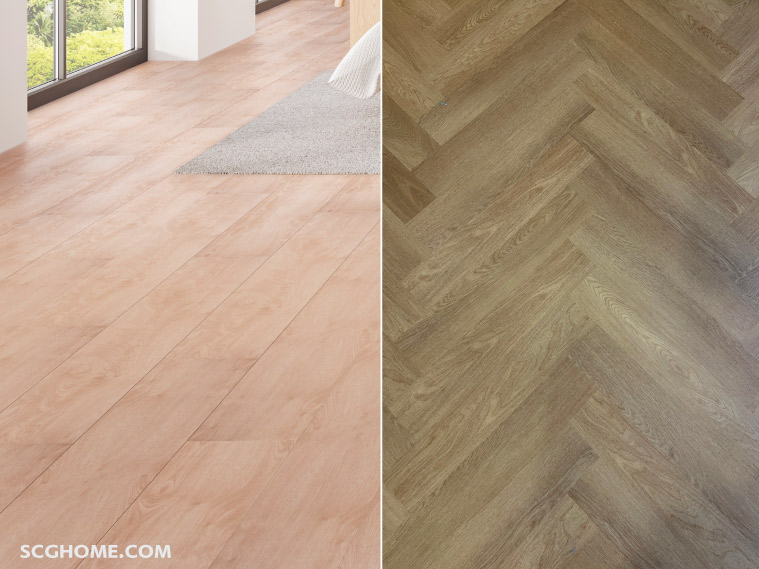 ปูพื้น SPC กระเบื้องยาง SPC แบบธรรมดาและปูลายก้างปลา