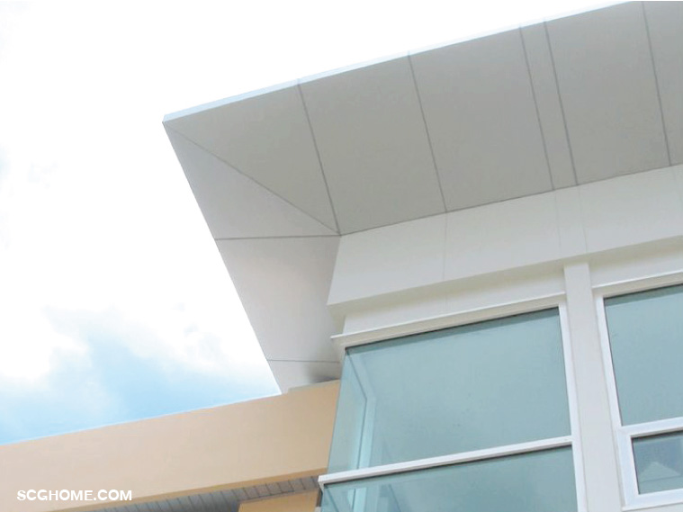 ฝ้าชายคาแบบแผ่นทึบติดตั้งเว้นร่อง ล้อกับผนัง