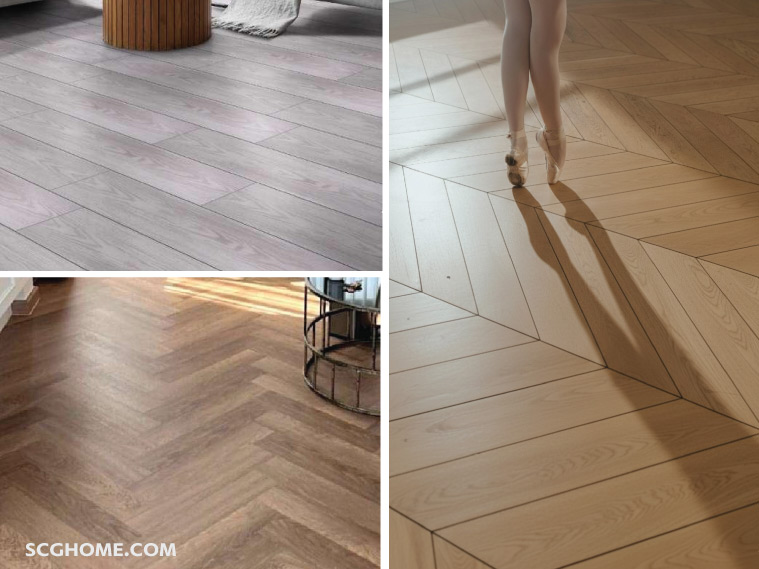 กระเบื้องยาง SPC พื้น SPC ลายธนู กระเบื้อง SPC ลายก้างปลา