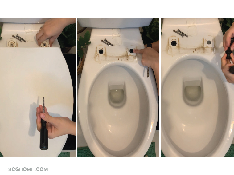 ถอดฝารองนั่งชักโครกของเดิมออก