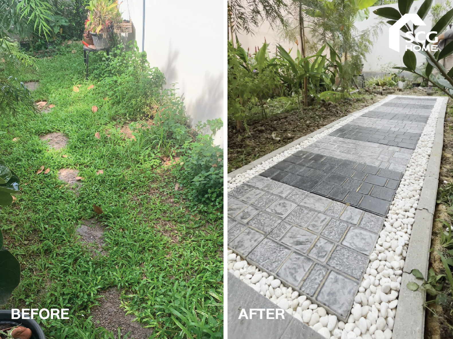 รีวิว ปูกระเบื้องลอนดอนเป็นทางเดินหลังบ้าน งบ 4 พันนิด ๆ