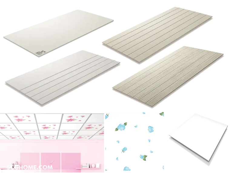 ตัวอย่างฝ้าสมาร์ทบอร์ด SCG Smartboard ผิวเรียบ เซาะร่อง ลายไม้ และรุ่นซูเปอร์สมาร์ทสำเร็จรูป