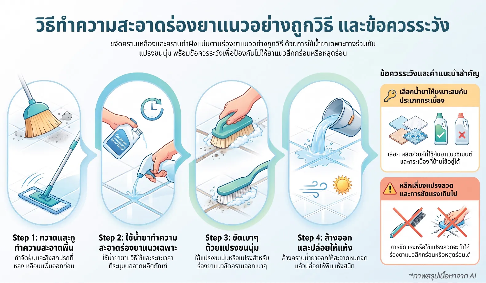 วิธีการใช้น้ำยาทำความสะอาดร่องยาแนวโดยเฉพาะ