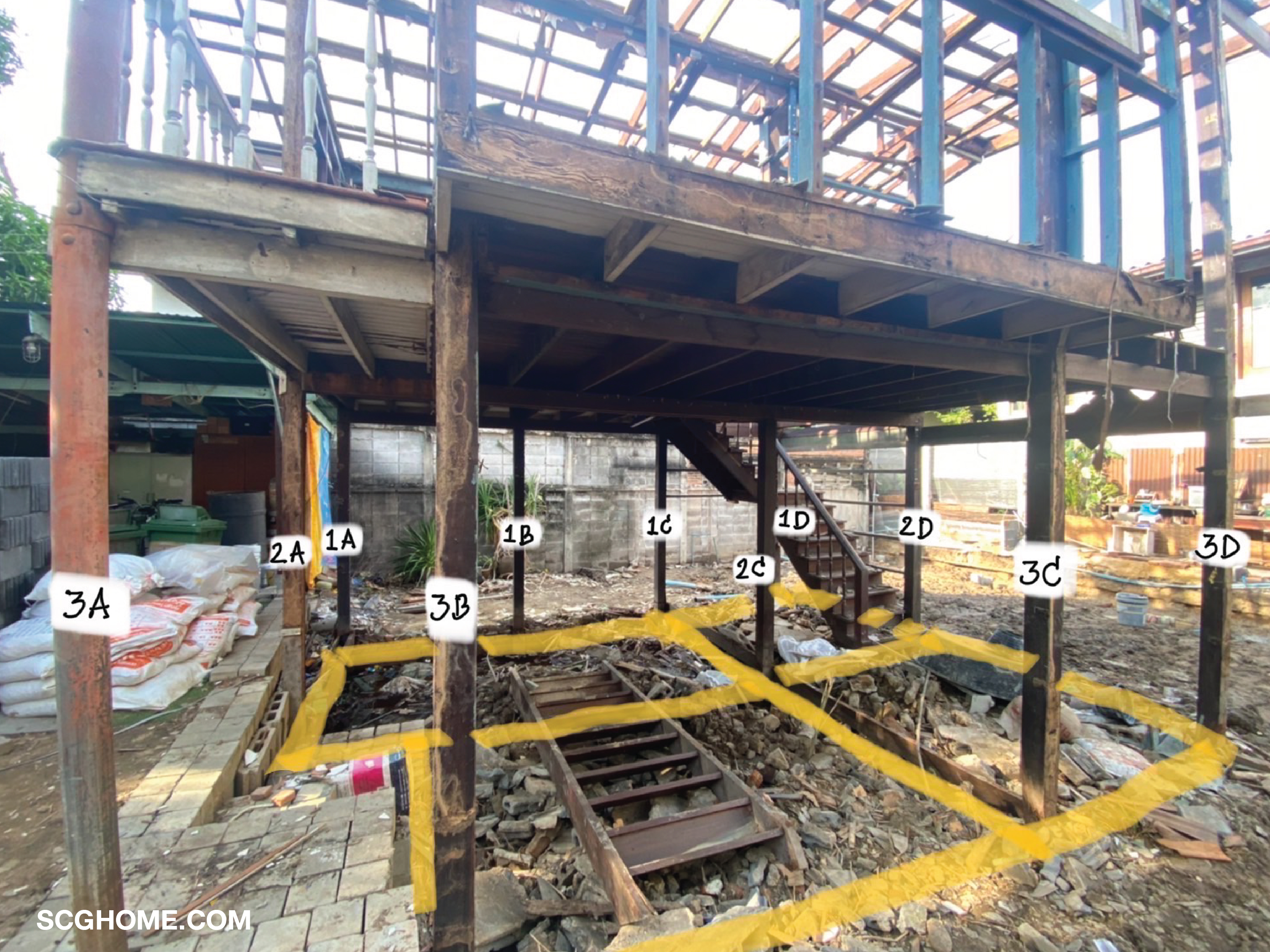 ตัวอย่างการกำหนดตำแหน่งเสา-คานให้ชัดเจน