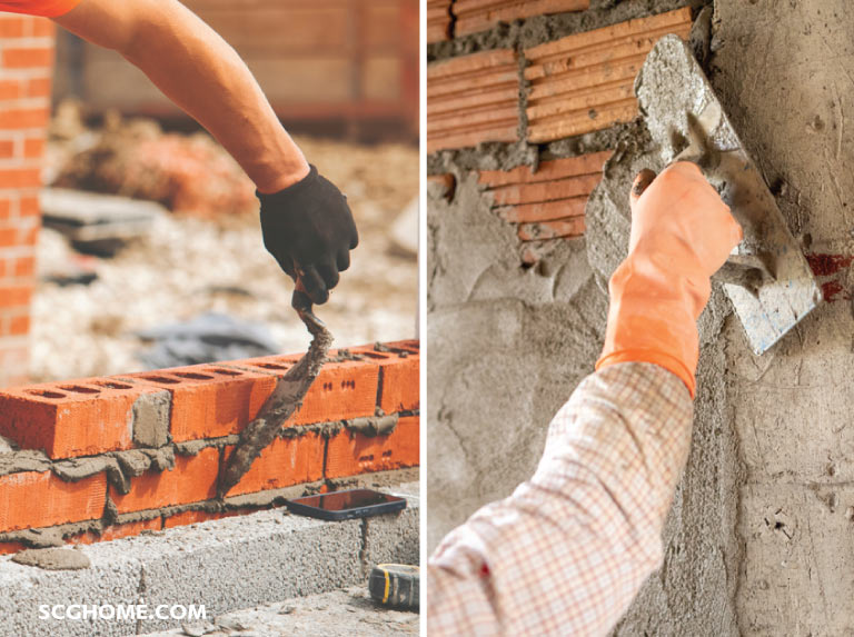 การใช้งานปูนซีเมนต์ก่อ ฉาบ เท ในงานก่อฉาบผนัง