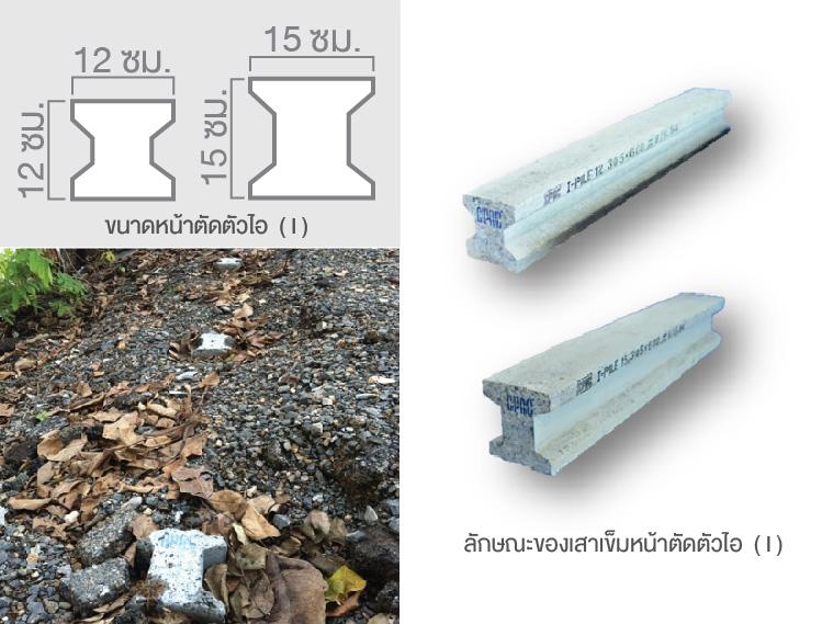 ลักษณะและขนาดของเสาเข็มหน้าตัดตัวไอ (I)