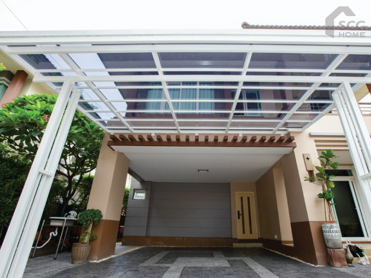 บ้านเดิมต่อเติมหลังคาโรงรถใหม่ + ทำพื้นโรงรถ จัดไป