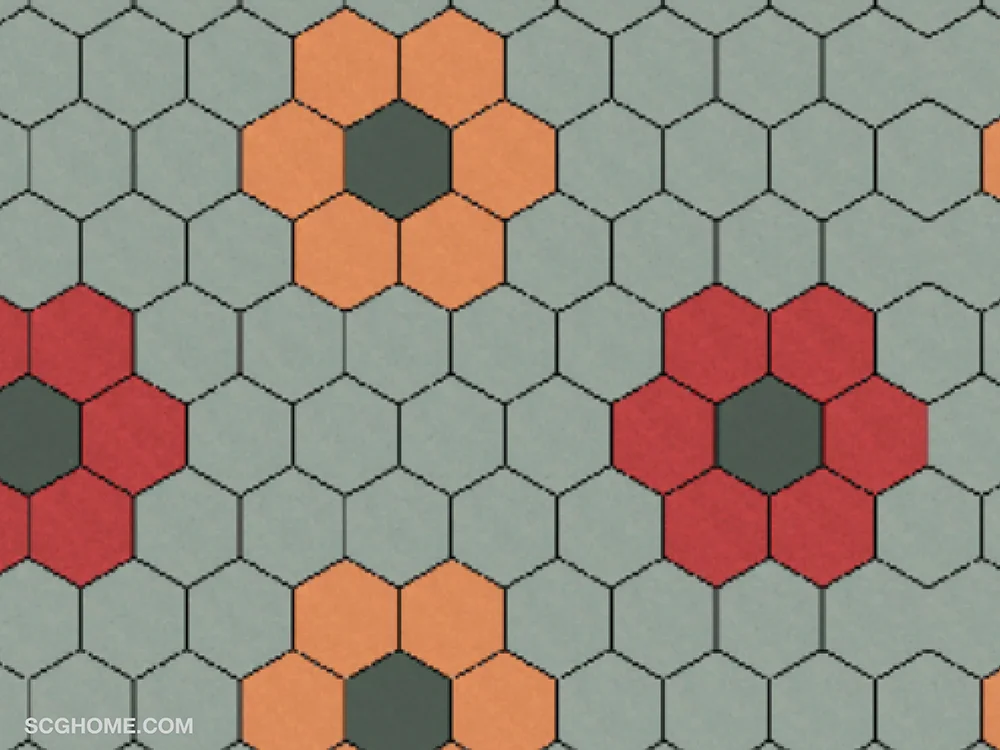 แต่งพื้นลายดอกไม้ภายนอกบ้าน ด้วยอิฐตัวหนอน บล็อกปูพื้น SCG รุ่น HEXAGON