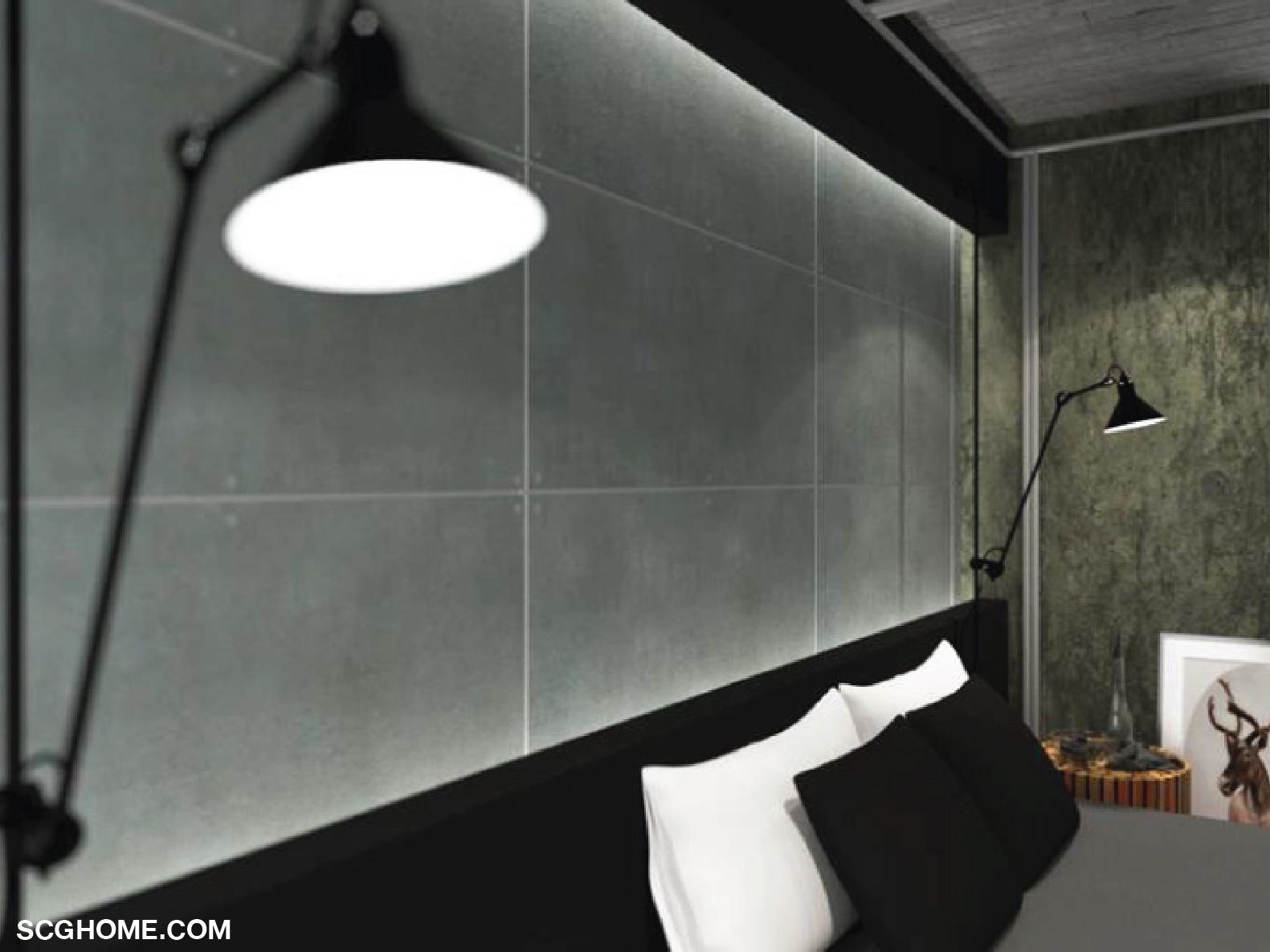 ฝาบ้าน ผนังบ้าน แผ่นตกแต่งผนัง ซีเมนต์บอร์ด SCG ตกแต่งผนังหัวเตียงแนวดิบเท่