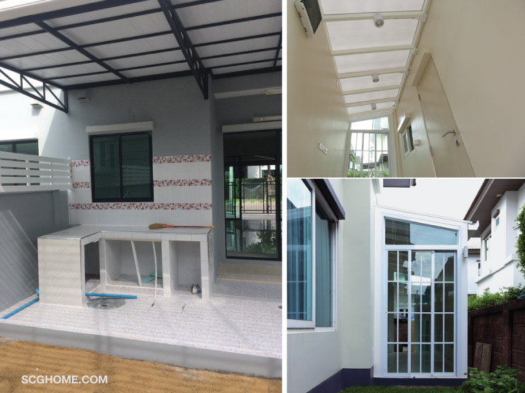 ต่อเติมครัวหลังบ้าน ต่อเติมหลังคาครัว หลังบ้าน วัสดุ หลังคา ครัวเปิด ครัวปิด