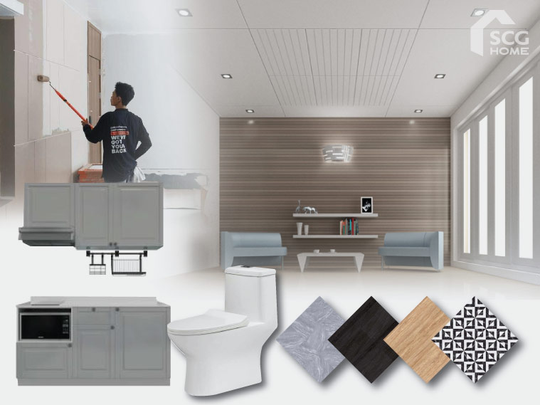 ประตู หน้าต่าง ฝ้า วัสดุตกแต่ง ผนัง พื้น