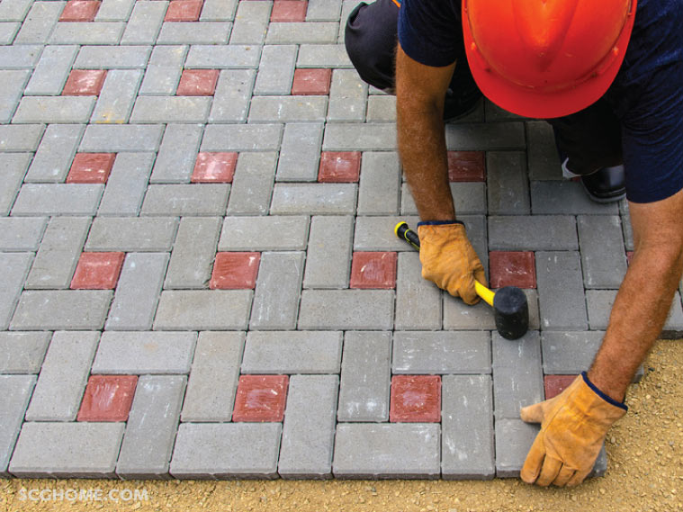 SingleImage การติดตั้งบล็อกปูพื้นบนพื้นทรายปรับระดับ