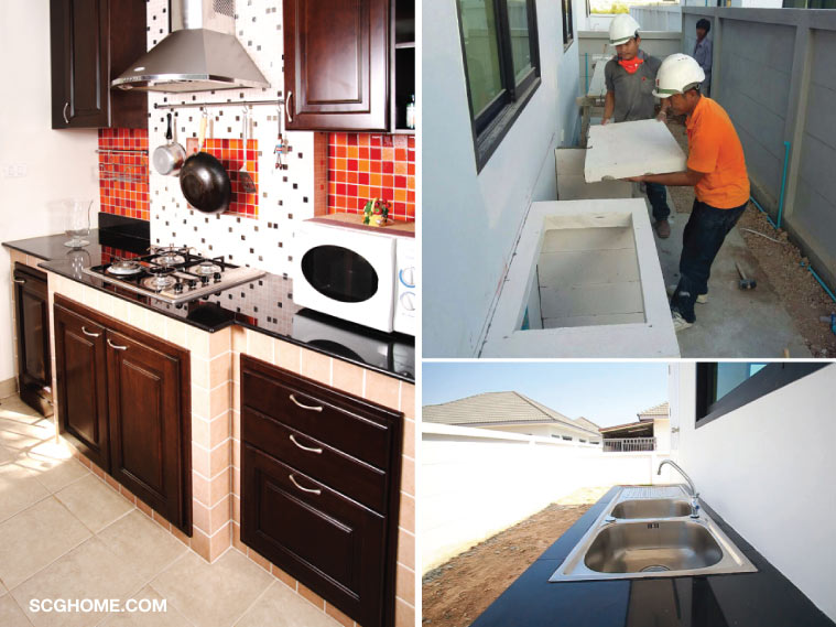 เคาน์เตอร์ครัวไทย เคาน์เตอร์ครัวปูน Q con คิวคอน ต่อเติมครัว ต่อเติมครัวหลังบ้าน ต่อเติมครัวนอกบ้าน