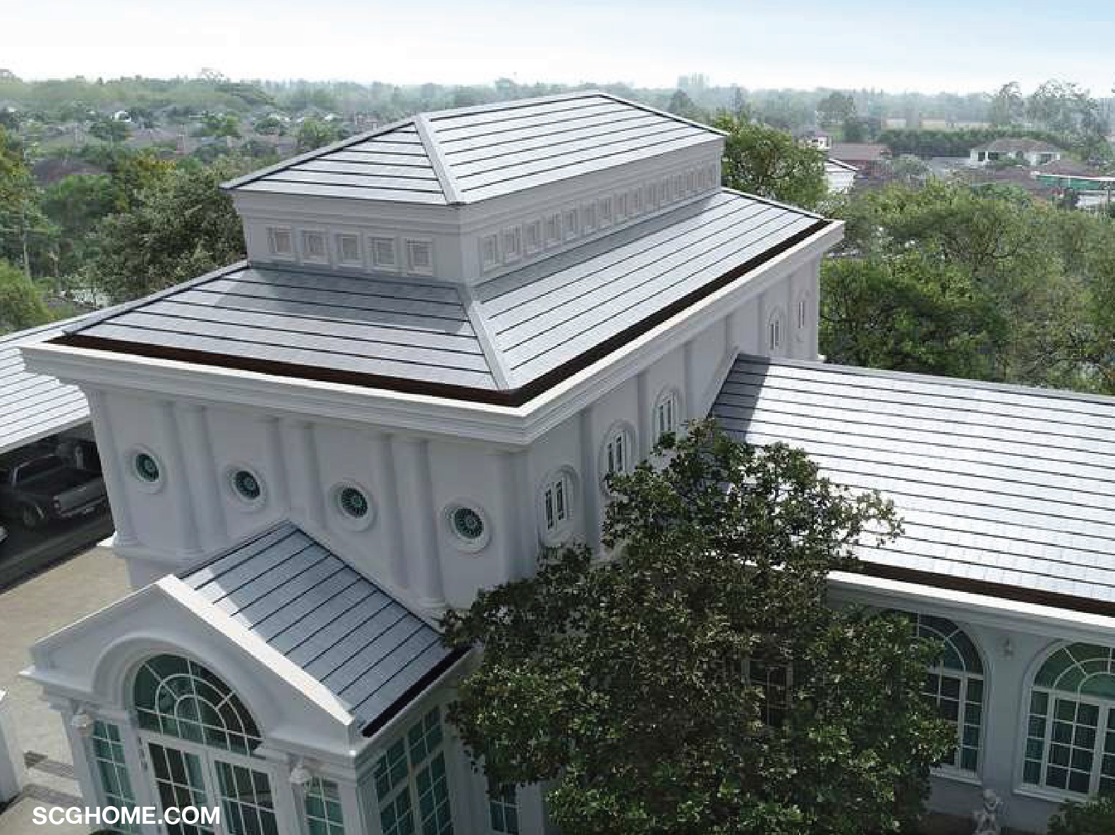 ตัวอย่างงานปูกระเบื้องหลังคาเซรามิก เอสซีจี ที่มีความลาดชันไม่มาก