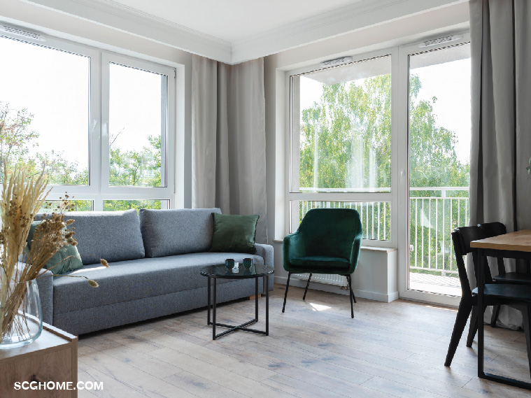 กระจกใสใช้กับประตู/หน้าต่างด้านที่ไม่ต้องโดนแดดทั้งวัน