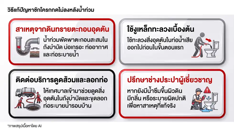 วิธีแก้ปัญหาชักโครกกดไม่ลงหลังน้ำท่วม