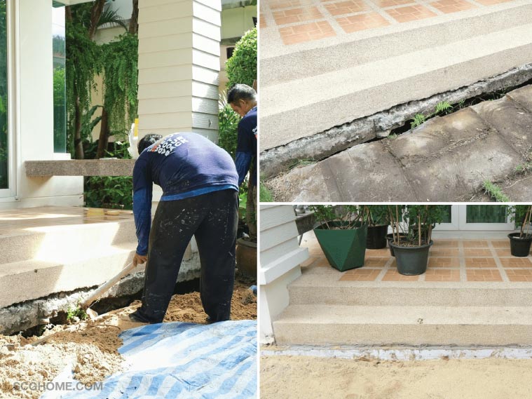 ปิดโพรงใต้บ้าน สมาร์ทบอร์ด อุดโพรงใต้บ้าน คิวช่าง บ้านทรุด ดินทรุดรอบบ้าน พื้นรอบบ้านทรุด โพรงใต้บ้าน