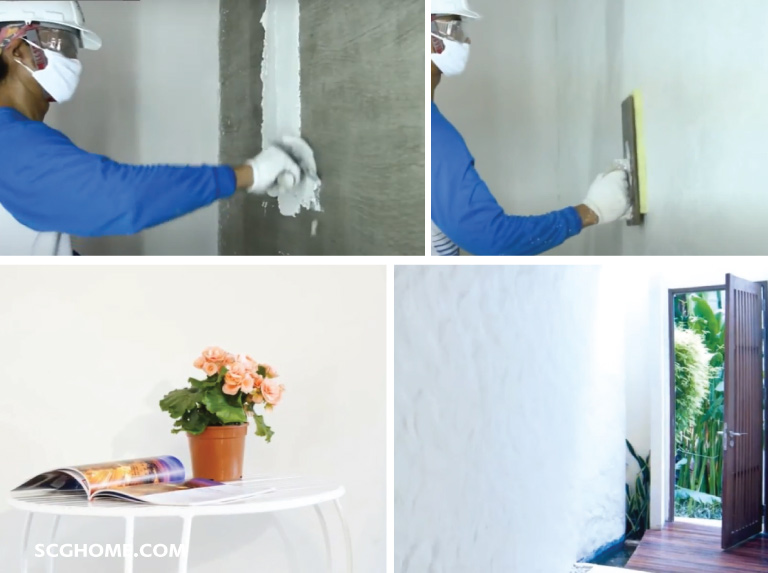 ฉาบแต่งผนังด้วยปูนซีเมนต์ขาว