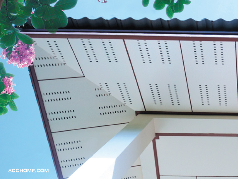 ฝ้าเพดานภายนอกแบบแผ่นเรียบพร้อมรูระบายอากาศ