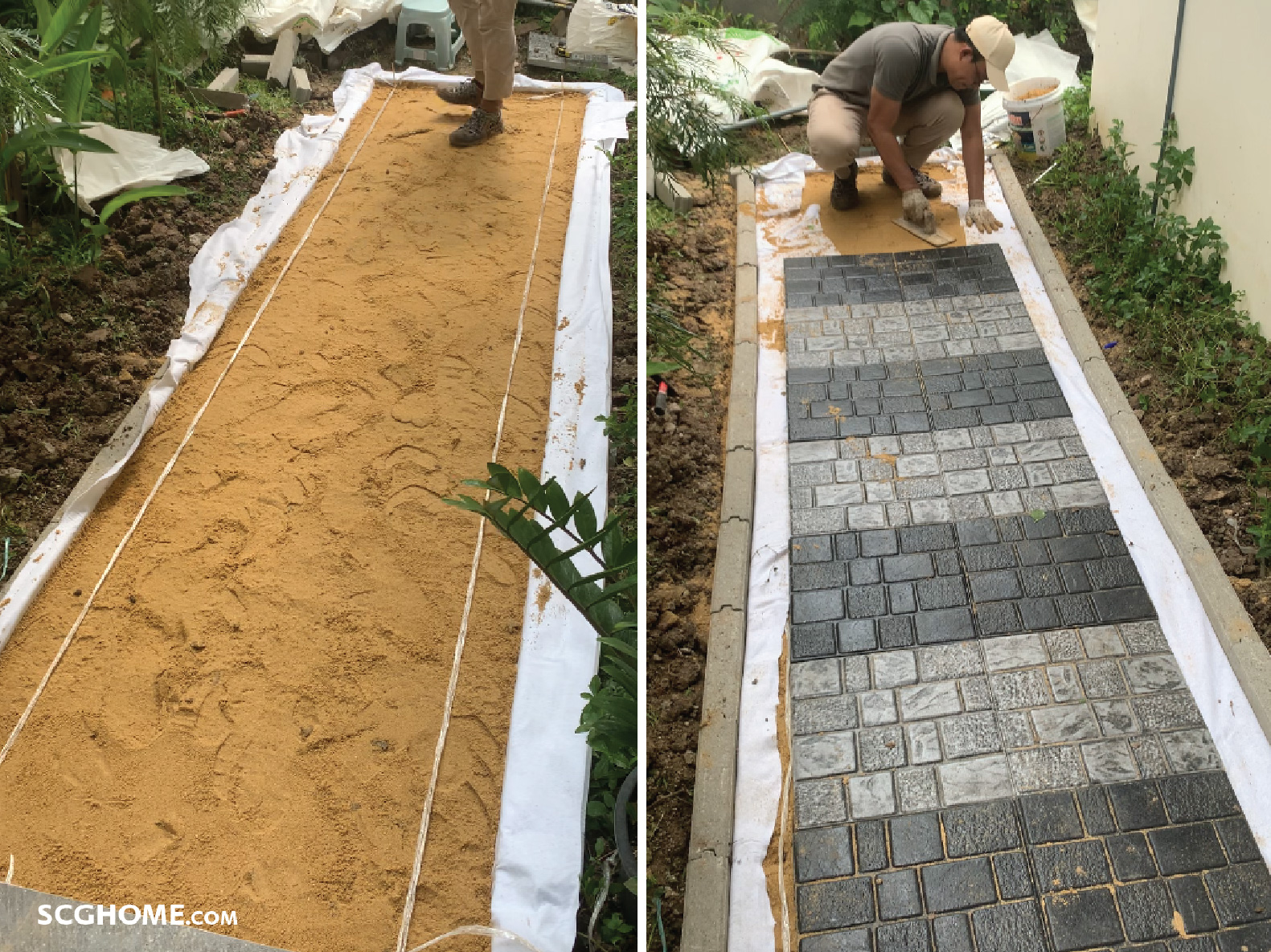 วัดระยะขึงเชือกและปูกระเบื้องลอนดอน