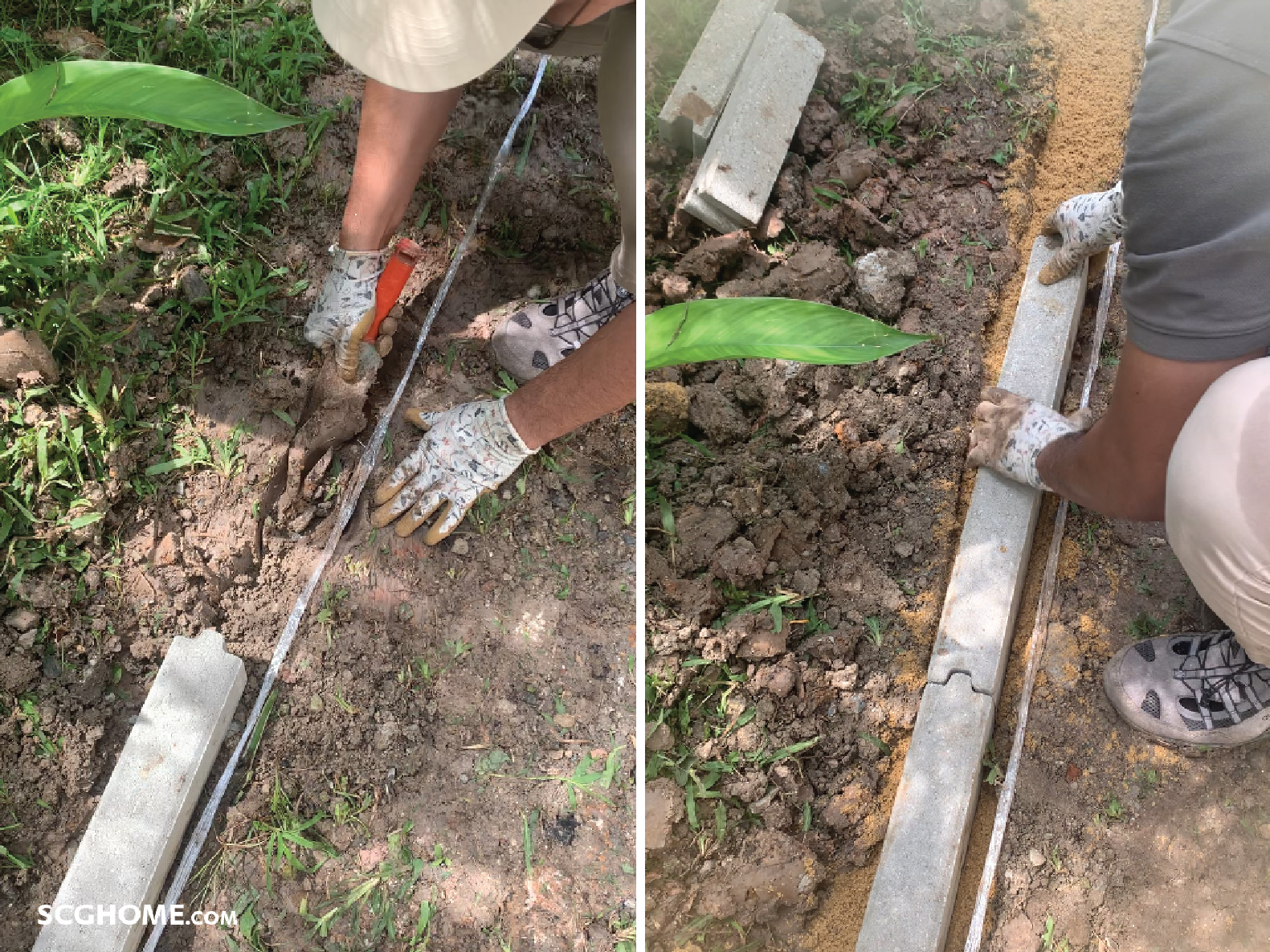 ขุดดิน เททราย และวางขอบคันหิน