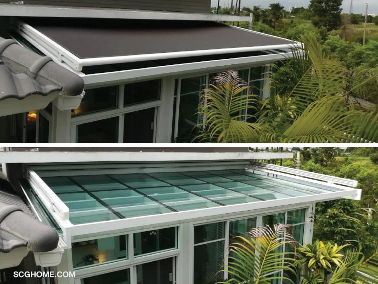 หลังคาพับได้ Skylight หลังคาผ้าใบ ผ้าใบกันแดด ผ้าใบกันแดดกันฝน