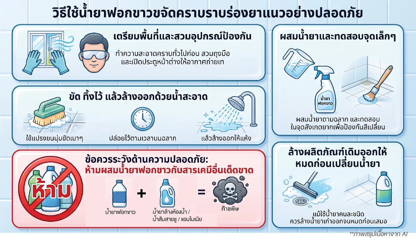 วิธีการใช้น้ำยาฟอกขาวขจัดคราบ