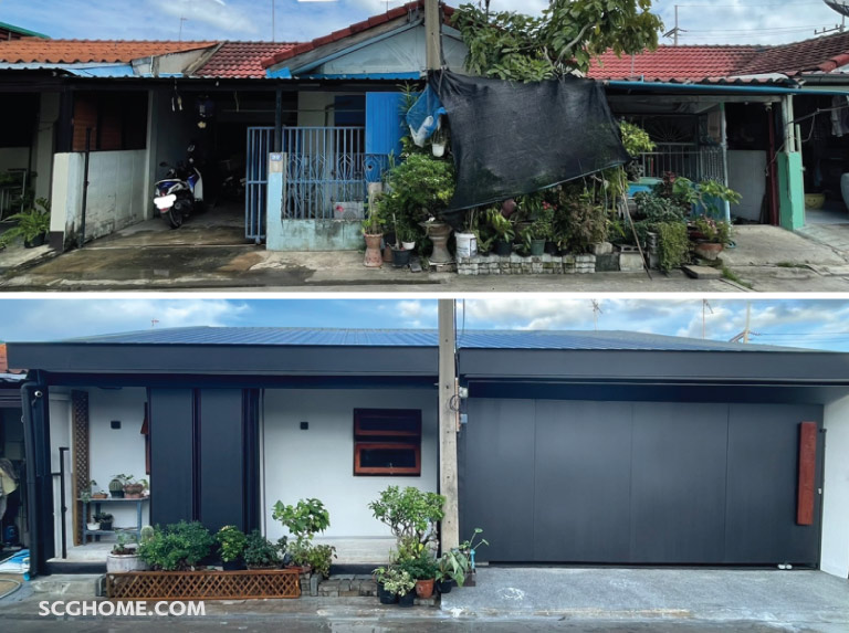 Singleimage ก่อนและหลังปรับปรุงบ้านภายนอก