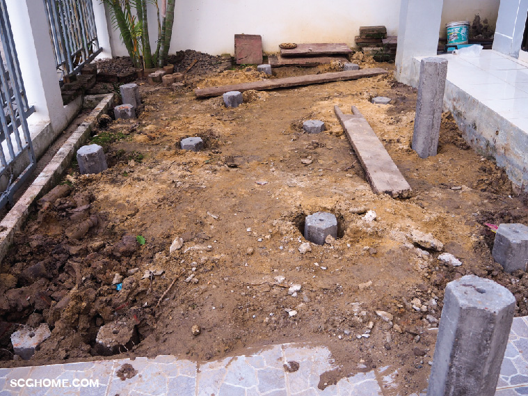 ตัวอย่างเสาเข็มหน้าตัดหกเหลี่ยมกลวง ใช้กับงานต่อเติมพื้นที่ข้างบ้าน