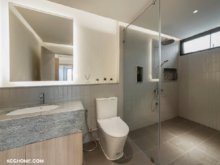 ห้องน้ำคลุมโทนสีเทาเบจ