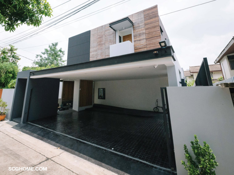 Singleimage บ้านสไตล์โมเดิร์นที่ใช้Parapetบังหลังคา