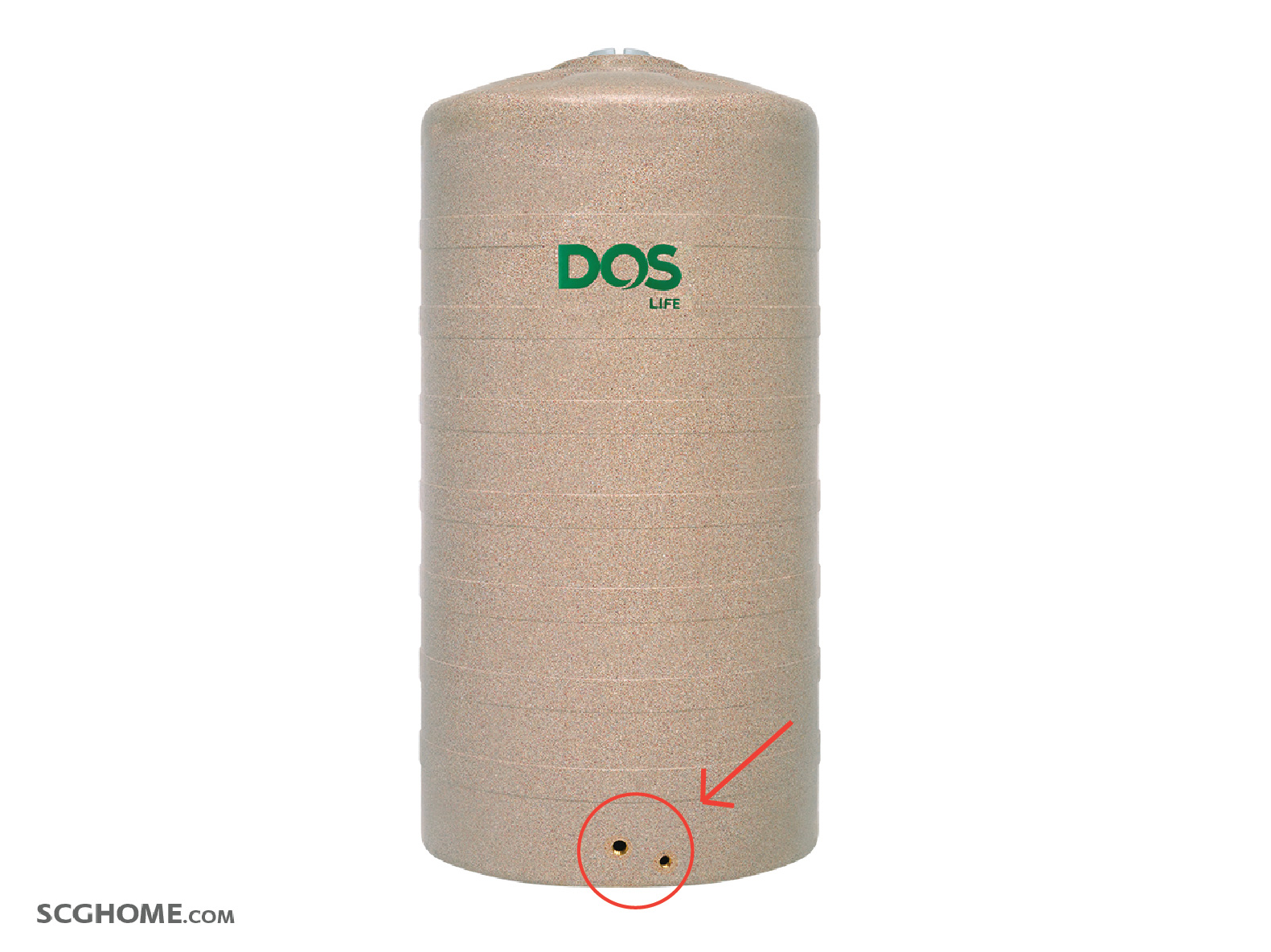 ถังเก็บน้ำแบบท่อนอกจะมีรูด้านล่างถัง 2 รู