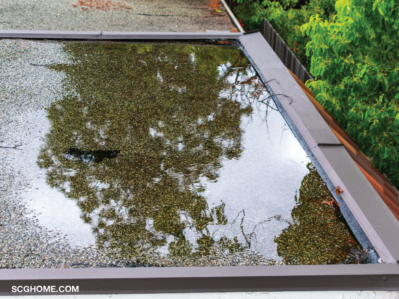 น้ำฝนท่วมขังบนดาดฟ้า