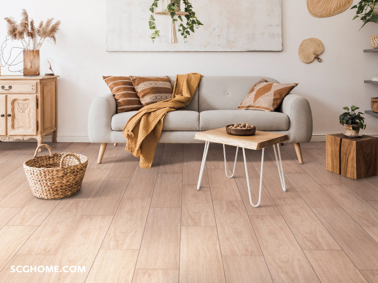 พื้นไม้ SPC กระเบื้องยาง SPC ตกแต่งห้องนั่งเล่น