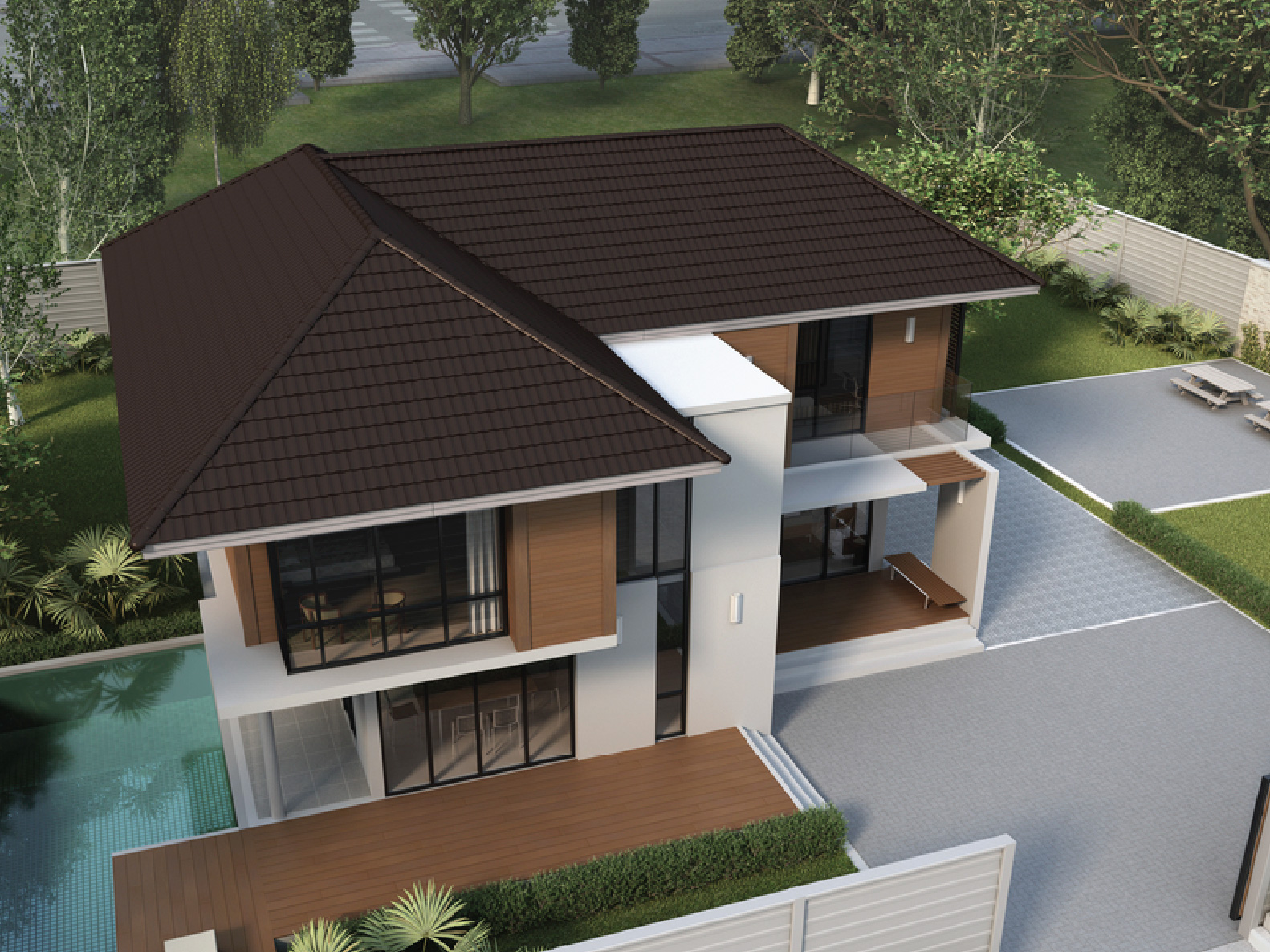 บ้านโมเดิร์น 2 ชั้น กับหลังคาปั้นหยาในลุคทันสมัยสไตล์เมืองร้อน