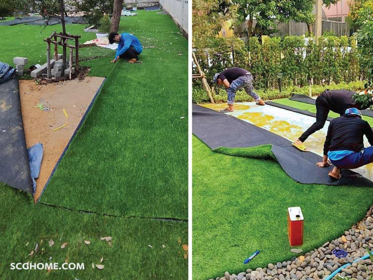 Singleimage ปูหญ้าเทียมบนพื้นดิน ปูหญ้าเทียมบนพื้นคอนกรีต