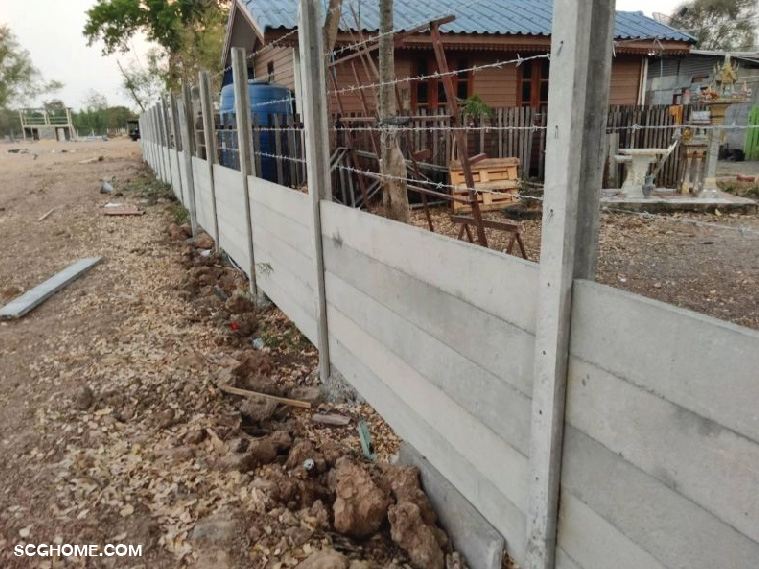 ตัวอย่างเสาเข็มหน้าตัดตัวที (T) ใช้กับงานรั้ว