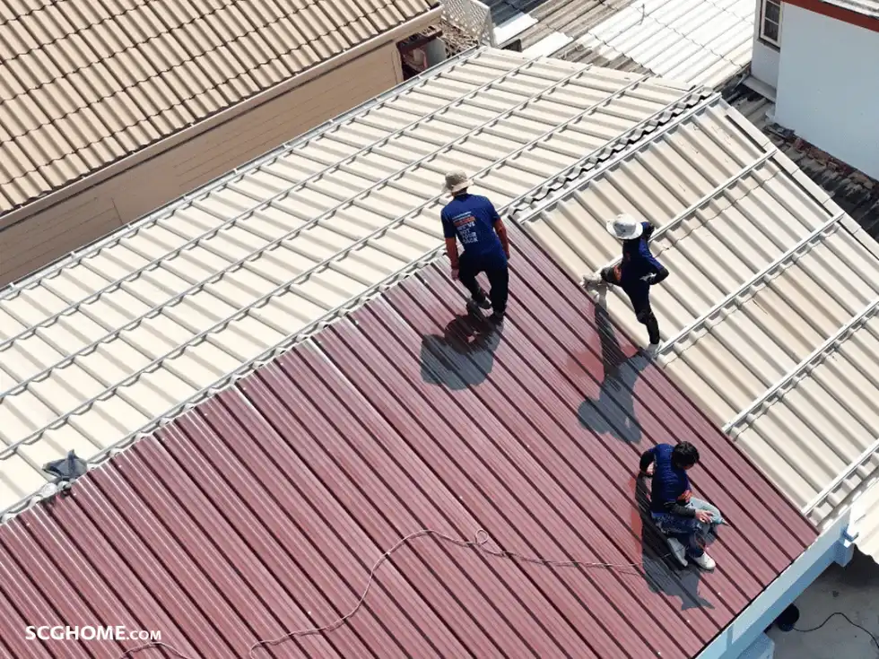 Double Roof มุงเมทัลชีทโดยวางแปบนหลังคาลอนคู่