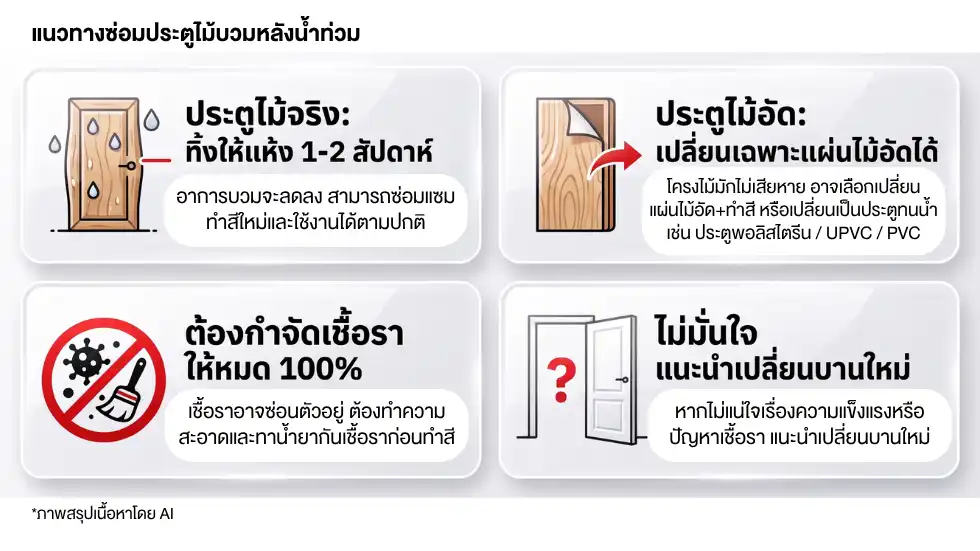 ซ่อมประตูไม้บวมหลังน้ำท่วม