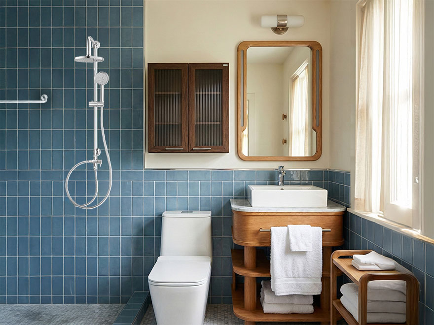 ห้องน้ำโทนฟ้าอบอุ่น เรียบง่ายน่าใช้งาน