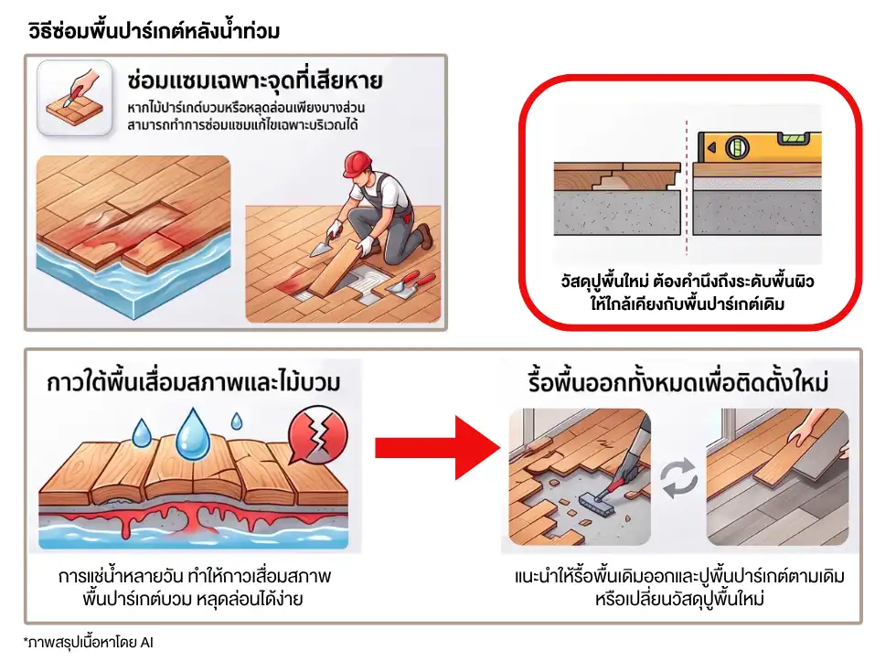 วิธีซ่อมพื้นปาร์เกต์หลังน้ำท่วม