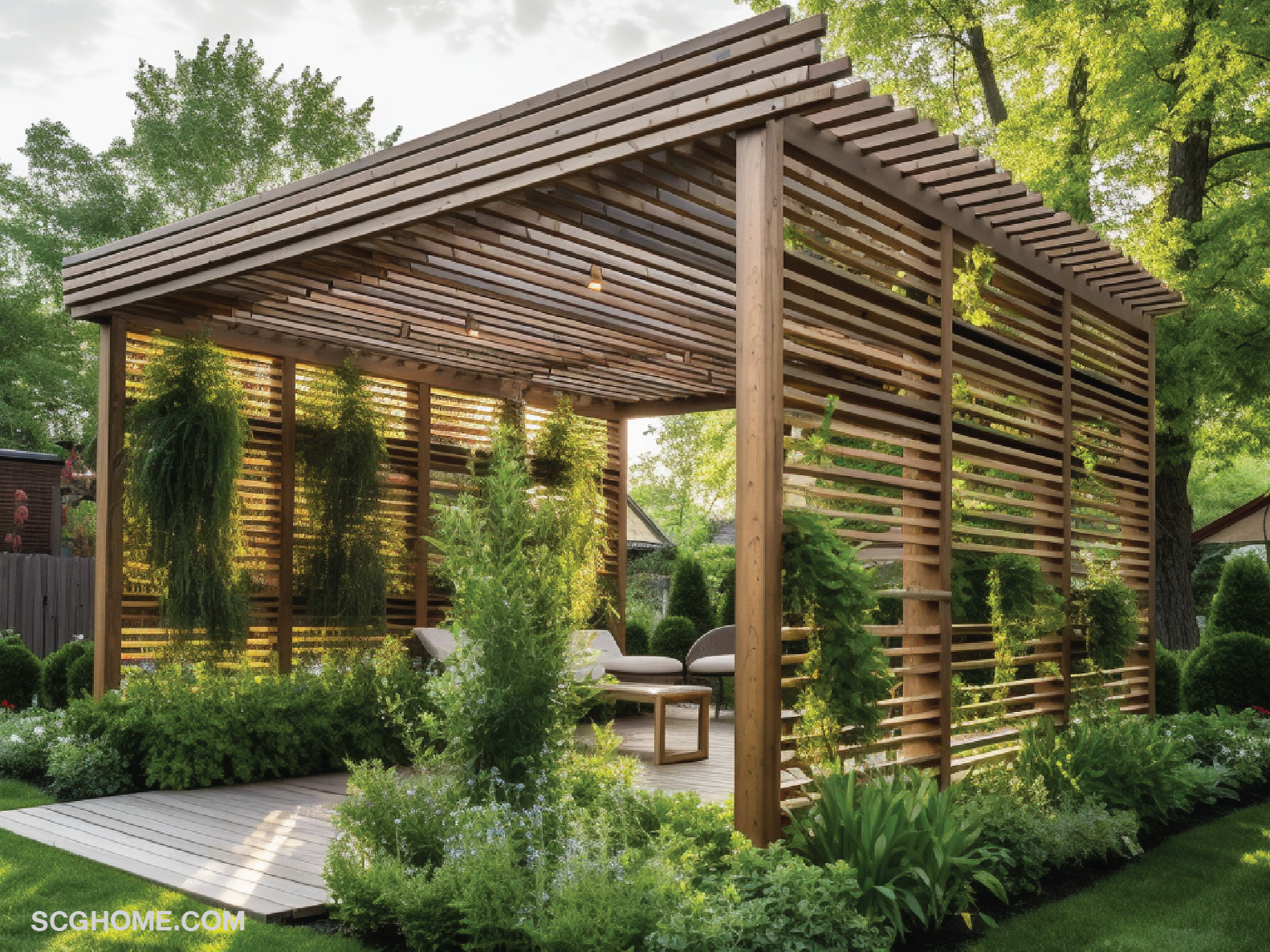 ซุ้มระแนงไม้ ซุ้มระแนงไม้ในสวน จัดสวน ต่อเติมระแนงไม้ รั้วระแนง ติดตั้งระแนง