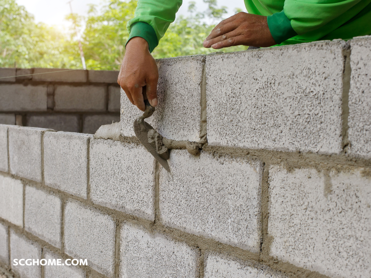 การใช้ปูนซีเมนต์ก่อผนัง