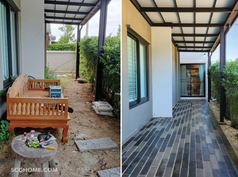 ปรับปรุงบ้าน ปูพื้นรอบบ้าน บล็อกปูพื้น อิฐตัวหนอน